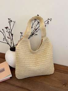 Large Capacity Woven Tote Bag For Women - Beige - View 6