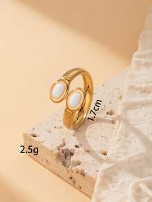 1pc Dopamine Macaron Glazed Stainless Steel Open Ring, Sweet Heart & Flower Design, Stackable Metal Ring, Girly Style Accessory, Adjustable Size - Yellow Gold - View 21