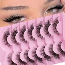 LIMEIKAI 7 Pairs Fluffy Cat Eye Eyelashes Faux Mink Eyelashes Natural Long Full Strip Lashes Wingtip Eyelashes Extended False Eyelashes Soft Eyelashes - Black - View 5