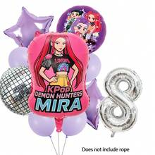 KPop Demon Hunters Ensemble de ballons chiffres argentés pour fille rouge, décoration de fête d'anniversaire pour enfants, musique disco, fille cool, fournitures pour baby shower, cadeau jouet - Ensemble de ballons - Voir 16