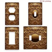 1pc 2D Flat Printing Floral Golden Ornament Frame Design Switch Cover,Durable Decorative Wall Plate With Easy Install,Unique Fun Novelty Accent Your H - Single Toggle 11cm*7.5cm - View 2