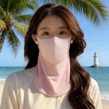 1件冰絲面罩式防曬UV遮陽面罩女款，夏季騎行方便飲水設計全臉頸部防護透氣防曬面罩 - 彩色 - 查看 5