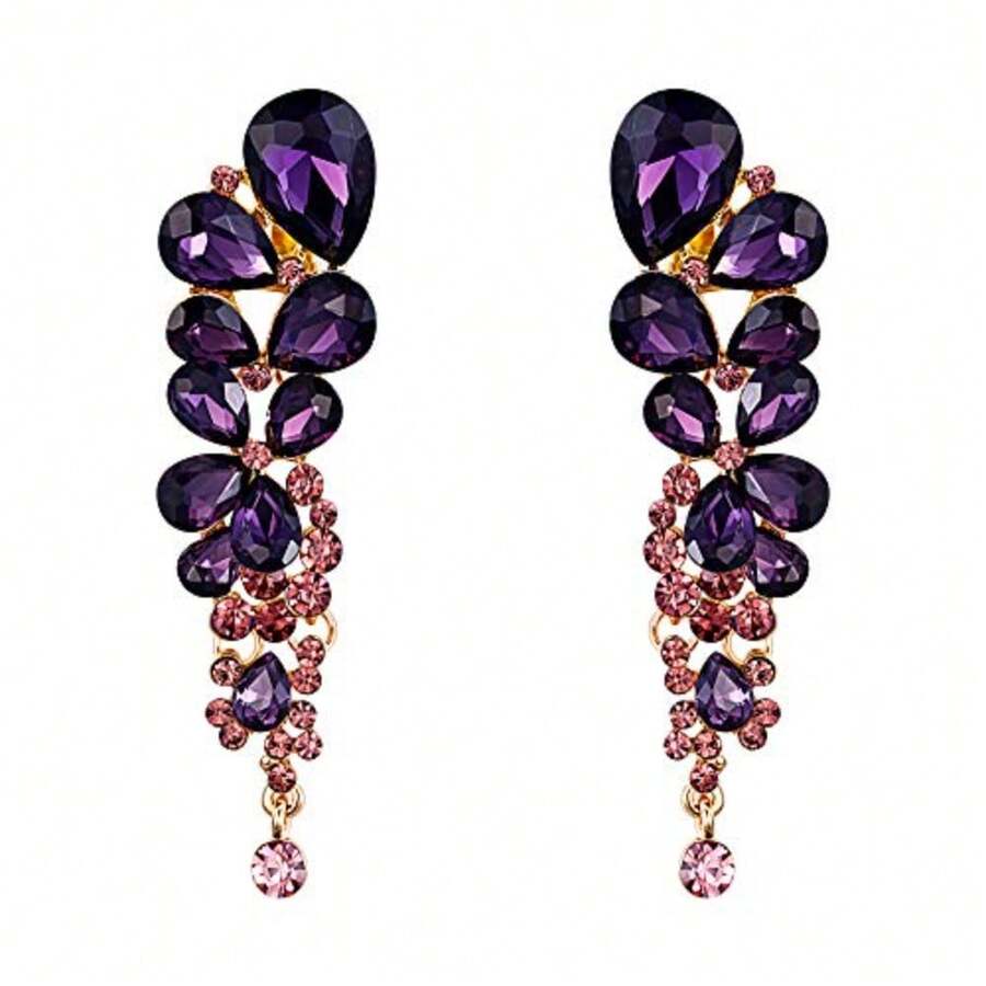 Bridal Fashion Earrings - Violated Golden Tone - View 1
