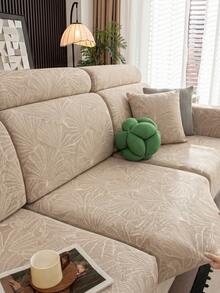1pc Beige Leaf Jacquard Stretch Sofa Cushion Cover, Elastic Removable Anti-Slip Anti-Scratch Furniture Protector, Machine Washable, Suitable For 1/2/3/4 Seater Sofa, Pet-Friendly Home Decor - Multicolor - View 8