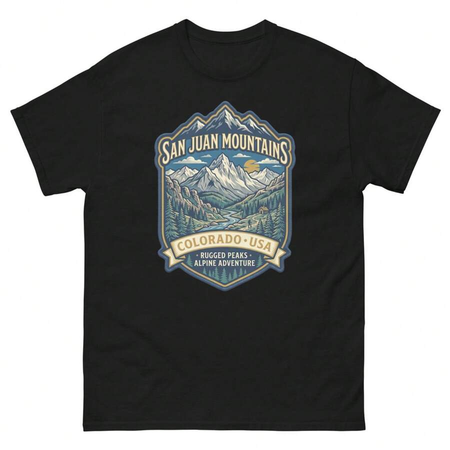 T-shirt unisexe avec graphique des montagnes de San Juan, Colorado--T-shirt de voyage - Noir - Voir 1