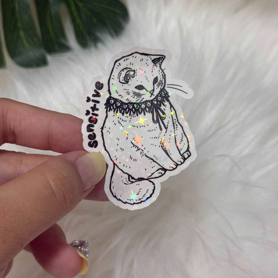 Sensitive Cat Sticker | Matte Or Glittery | Relatable Stickers | Coquette Cats Water Bottle Sticker, Funny Stickers, Cute Stickers, Laptop Sticker, Stickers, Sticker For Laptop School Supplies - Star Film - View 1
