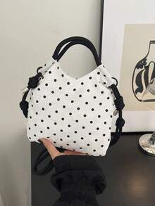 3-Color Polka Dot Contrast Nylon Lightweight Drawstring Closure Minimalist Handbag Crossbody Bag For Students Shopping Travel Women Tote With Detachable Shoulder Strap - Multicolor - View 16