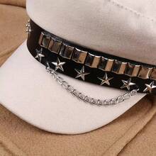 1pc Star-Studded Vintage Cap, Chain-Decorated Newsboy Cap, Punk-Style Short-Brimmed Cap, An Accessory For Daily Commuting, A Must-Have For Photos At Girls' Gatherings, A Recommended Surprise Gift For Valentine's Day, A Romantic Gift For Anniversaries, A Stylish Accessory For Music Festivals, An Exquisite Headpiece For Birthday Parties, A Versatile Piece That Can Be Worn In All Seasons - Grey - View 2
