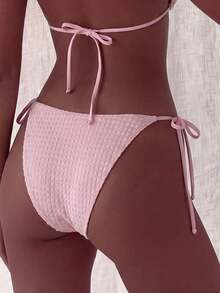 2026 Summer New Fashionable Solid Color Elegant Resort Beach Essential Women's Bikini Set Pink Vacation - Pink - View 7
