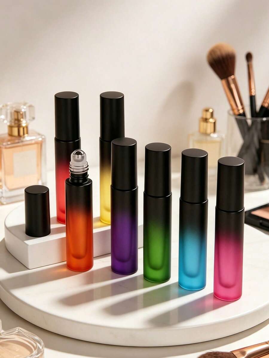 5ml Glass Roller Bottles Frosted Refillable Travel Size, Leakproof Stainless Steel Roller Ball Dispenser For Essential Oil Perfume Aromatherapy Massage Lip Gloss, Portable Mini Cosmetic Container TSA Approved Travel Toiletries Set, Travel Essentials For Women Men Business Airplane Vacation Outdoor, Small Glass Bottle Organizer For Bathroom Home Daily Use - Multicolor - View 1