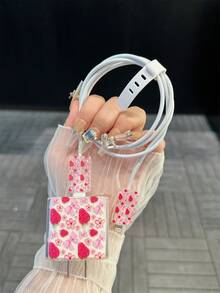 4件組花卉與草莓圖案TPU充電器保護套，適用於 13/14/15，適配18W/20W適配器 - 包含線材與接頭保護蓋，理想禮物 - 彩色 - 查看 2