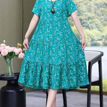 dahkjdgajy Nuevo vestido casual de media longitud suelto y estampado para mujeres, elegante para vacaciones de verano - Verde - Ver 4