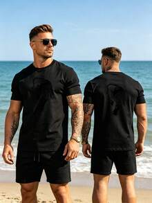 Simple Printed T-Shirt For Men, Casual Top With A Round Neck, Suitable For Everyday Commuting And As A Street Style Accessory. - Black - View 3