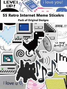 55pcs Retro Internet Meme Sticekrs Internet Meme Decorative Stickers For Laptop Suitcase Scrapbook Diy Decor - A - View 1