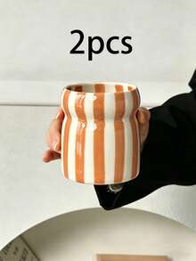 1pc Vintage Striped Ceramic Utensil Holder, Nordic Style Kitchen Storage Canister, Multifunctional Pen Holder & Utensil Organizer, Home Decor - Multicolor - View 26
