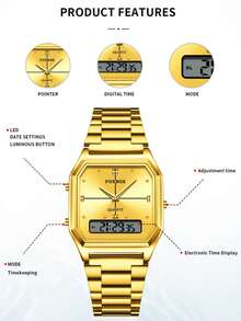 Foxbox LIGE New Luxury Fashion Women's Watch Stainless Steel Strap Quartz Movement Water-Resistant With Luminous Hands Digital Display Women's Watch - Gold - View 6