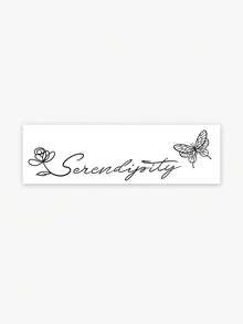 1pc Simple Line Rose Butterfly Serendipity English Short Sentence Pattern Tattoo Sticker, Temporary Tattoo Sticker, Simulated Tattoo Design, Suitable For Travel, Music Festival, Games, Graduation Gifts, Lasts For 3-5 Days - Black - View 4