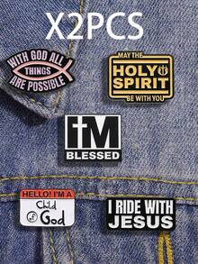 5pcs Set, With "God Makes Everything Possible" Text, Hard Enamel Pins, Multiple Styles Brooch Lapel Pins, Gift For Friends - Multicolor - View 9
