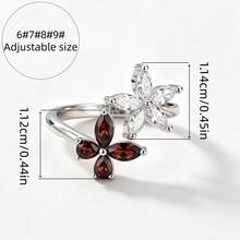 Women's Fashion Minimalist Open Ring, Inlaid With Butterfly And Flower Shaped Cubic Zirconia, Adjustable Size Index Finger Ring, Suitable For Daily And Party Wear, Exquisite Gift - Silver - View 6