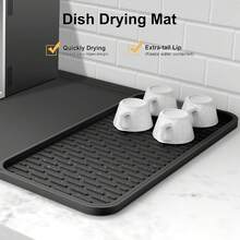 Tappetino in silicone nero effetto asfalto, tappetino da caffè 2 in 1 60 x 40 cm, tappetino di asciugatura antiscivolo resistente al calore con tappetino rimovibile, tappetino antiscivolo per bancone cucina, tappetino porta tazze tutto in uno, tappetino antiscivolo che intrappola lo sporco, tappetino in asfalto anti-perdita d'acqua per bancone bar, tappetino antiscivolo per piano cucina, resistente alle temperature e facile da maneggiare, design a zone più pratico, dì addio alle macchie d'acqua sul piano di lavoro. - nero - Visualizzare 3