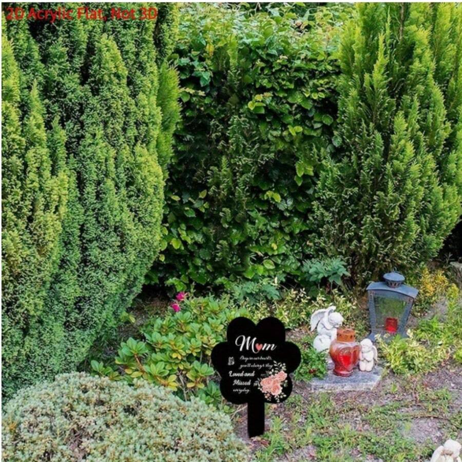 Outdoor Durable Acrylic Garden Memorial Stake, 2D Flat Aesthetic Rose Pattern, Mother's Exclusive Tribute Style, High-Quality Waterproof Acrylic Material Resistant To Sun And Rain, Can Be Used As Tombstone Marker, Placed In Cemetery Or Private Garden, Commemorate Deceased Mother, Carry Deep Affection And Inner Reflection. - A - View 1
