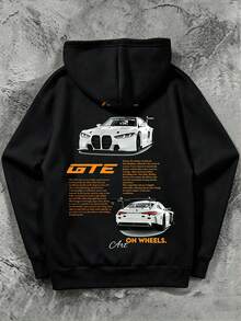 [Versi Ukuran Besar Pria] Wajib Dimiliki untuk Penggemar Balap! Hoodie Kasual Pria dengan Motif Balap, Atasan Lengan Panjang Musim Gugur/Dingin - Hitam - View 3