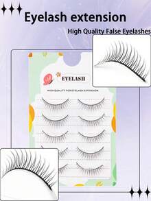 5 Pairs One-Piece Natural Long & Short False Eyelashes, 11mm Korean Idol Style Reversible Faux Lashes, Natural Gentle & Cute - Black - View 5