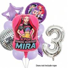 KPop Demon Hunters Ensemble de ballons chiffres argentés pour fille rouge, décoration de fête d'anniversaire pour enfants, musique disco, fille cool, fournitures pour baby shower, cadeau jouet - Ensemble de ballons - Voir 21