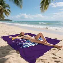 [1pc Shark Print Beach Towel], Rectangular Polyester Bath Towel, Knitted Lightweight Travel Sports Towel, Machine Washable, Soft Comfortable Absorbent Kitchen - A - View 13