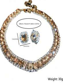 1 Set De Collar De Cristal Y Aretes A Juego - Champán - Ver 6