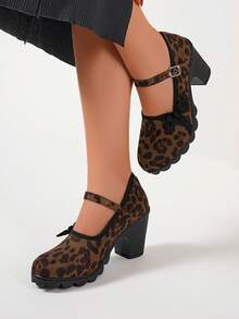 Tacones altos para mujer talla grande, versión extra ancha & extra grande, diseño de nudo chino, elegante & versátil - Marrón - Ver 5