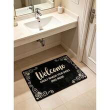 1pc Ornate Border "Welcome, Kindly Remove Your Shoes" Print Flannel Doormat, Black Non-Slip Absorbent Floor Rug - 1PC - View 8