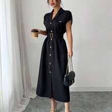 dahkjdgajy  Vestido camisero casual de mujer de unicolor, de manga corta, con cuello de solapa y abotonadura sencilla hasta la mitad del muslo - Verde Oscuro - Ver 6