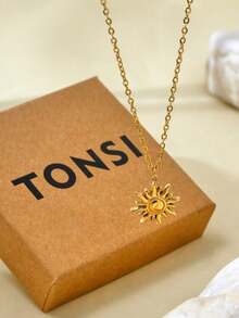 TONSI 1pc Fashionable Personalized Luxury Stainless Steel Sunflower Pendant Necklace, Heart Necklace, Waterproof Sweat-Resistant Non-Fading 18K Gold Plated High-End Elegant Collarbone Chain, Suitable For Women's Daily, Commute, Date Wear, Gift For Friends, Lovers, Mothers, Colleagues, Valentine's Day Gift - Gold - View 4