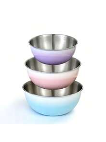 Powcan Stainless Steel Mixing Bowl Set, 3-Piece Nesting Bowls for Cooking, Baking, Salad, and Meal Prep | Stackable Design, Easy to Clean, Durable and Versatile for Kitchen Use - 炫彩-3件套裝 - 查看 10