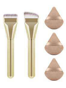 ronshadow 2 piezas Brocha de base sin costuras de cabeza plana + 3 piezas Juego de esponjas de maquillaje triangulares, incluye brocha de base angular, herramienta de maquillaje de aplicación rápida no absorbente apta para principiantes - Multicolor - Ver 14