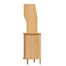 High-End Rattan-Look Sideboard With Sliding Glass Doors, 174.5 Cm High Kitchen Unit With Storage Space, Natural Wood/Walnut Finish, Load Capacity Up To 60 Kg - 查看 8