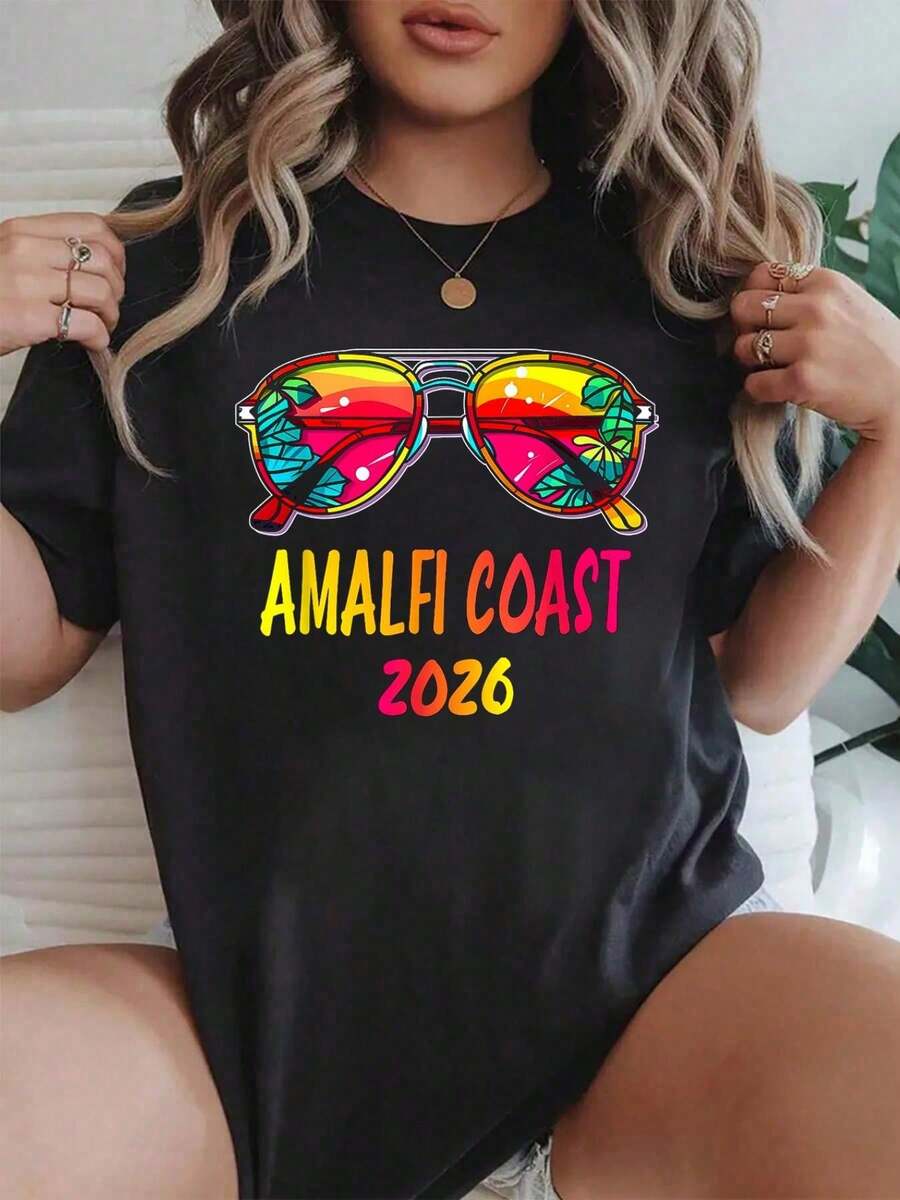 Women's T-Shirt, 100% Cotton, 100% Cotton Amalfi 2026 Outfit Amalfi 2026 T-Shirt Women Graphic T-Shirt Cotton, Summer Casual Streetwear - Black - View 1