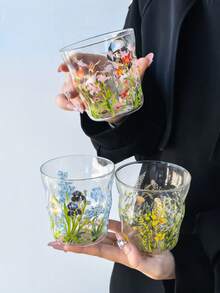 1個復古花卉玻璃馬克杯，復古盛開高美感Ins風冷萃玻璃杯，可愛女性水杯，適用於冰美式咖啡、果汁、各種茶飲、日常水杯、辦公室、商業用途 - 彩色 - 查看 6