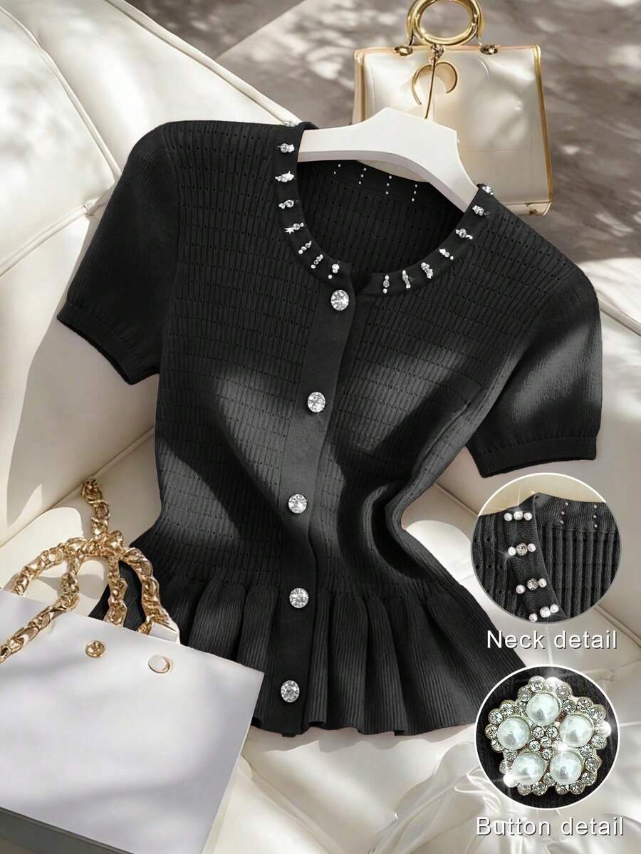 2026 Nuevo Cárdigan casual, elegante y versátil de primavera/verano para mujer,Adecuado para vacaciones, ir al trabajo, vacaciones de verano, ropa de playa, elegante. - Negro - Ver 1