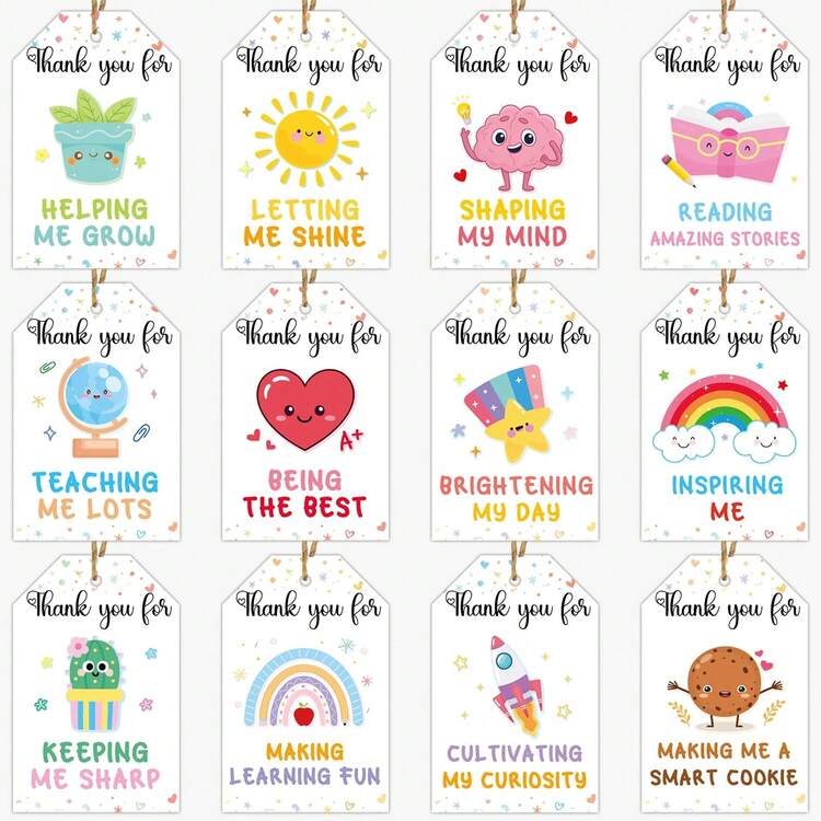 48pcs Paper Back To School Teacher Appreciation Gift Labels, Thank You Teacher Tags, Thank You Hang Tags, Teacher's Day Gift Wrapping Paper Labels, School Opening Party, Office, Classroom, Gift Wrapping Labels - View 2