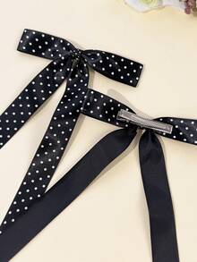2pcs/Set Women's Satin Polka Dot Long Ribbon Bow Hair Clip, Vintage Youthful Style, Multiple Colors Available, Versatile Hair Accessory Suitable For Daily Commute, Holiday Party, Birthday Party, Shopping, Travel, Photography, Any Occasion, Perfect Gift For Best Friend,Claw Clips - Multicolor - View 8