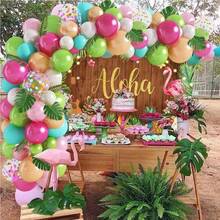 1 pieza Pancarta de fondo para fiesta de verano Aloha Luau, fondo de flamenco hawaiano, pancarta de decoración de madera con hojas de palma y flores, adecuada para fiesta de cumpleaños, pancarta para mesa de pastel, fondo de fotografía para decoración de fiesta temática - perfecta para decoración de sala de celebración, decoración de eventos interiores & exteriores, suministros para fiestas, celebración de vacaciones, aniversario, fiesta de regalos, sin necesidad de electricidad, esencial para la planificación de eventos - Multicolor - Ver 3