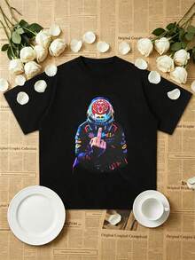 1 PCS Unisex T-Shirt In Retro European F1 Style, Comfortable Breathable Cotton, Oversized Streetwear Fit For Urban Outings And Car Festivals - Black - View 1
