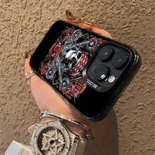 **Funda para móvil con diseño de calavera punk y rosa, compatible con Samsung, Apple, VIVO, OPPO, , Transsion, ,  y Honor. Fabricada en TPU, ofrece protección contra golpes y caídas. Un regalo ideal para amigos y familiares.** - Negro - Ver 5