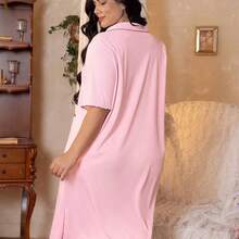 dagjydgfyja Côtesoire Camisón informal para mujer de talla grande con botones delanteros y ribete de contraste - Rosa - Ver 3