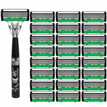 Retro Manual Razor Set | 6-Layer Blades, Interchangeable Heads, Ergonomic Handle, Refillable Design For Smooth Shaving Precision - Perfect Father's Day And Birthday Gift - Multicolor - View 15