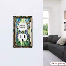 1pc Colorful Glass Pattern Switch Cover Plate Dragonfly & Iris Print 2D Flat Design Personalized Wall Art Decor For Home Kitchen Bathroom Office - Multicolor - View 4