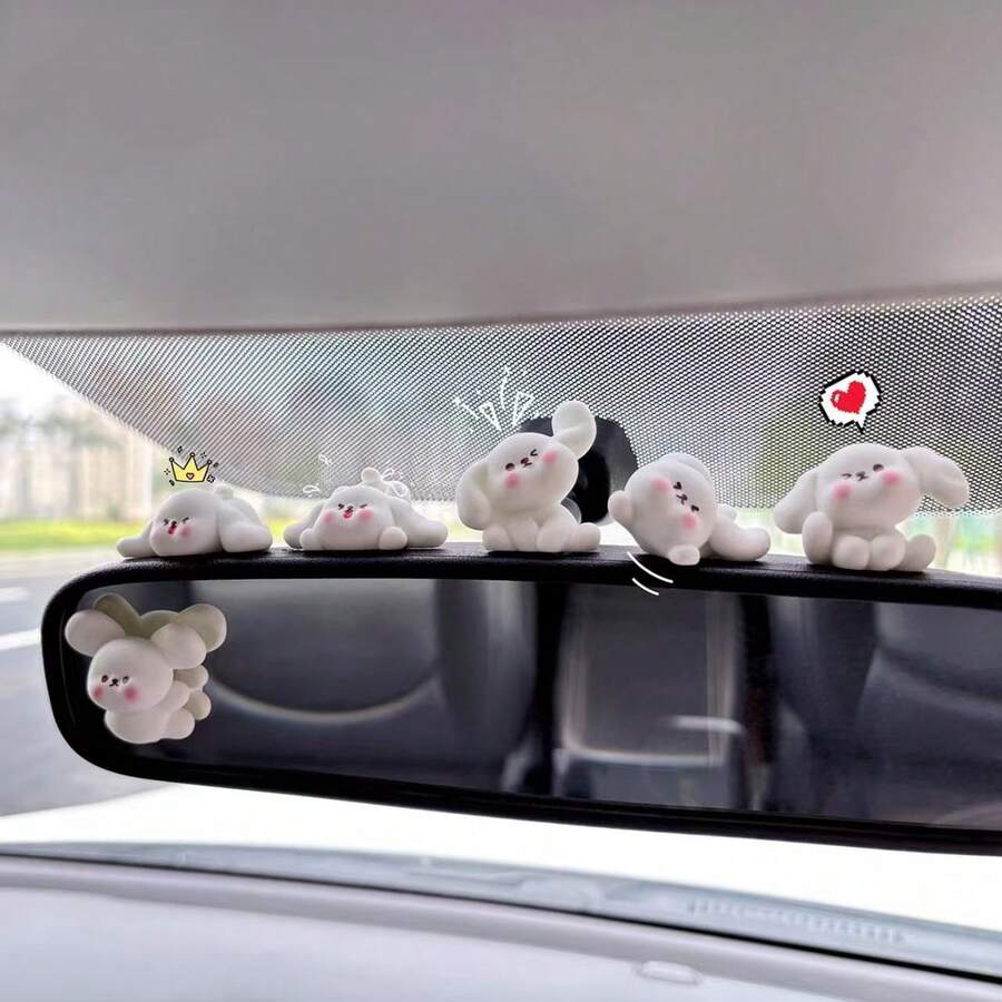 Set 6pcs/5/4/3/2/1pc Aksesoris Dekorasi Dashboard Mobil Kelinci Putih Lucu, Cocok untuk Dekorasi Interior Mobil Wanita atau Pria. Figur Kecil Lucu untuk Dashboard Mobil, Kaca Spion, Dekorasi Meja Kantor, Dekorasi Rumah Dalam Ruangan - Stiker Perekat Gratis