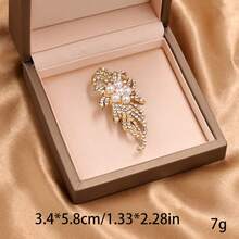 1pc Elegant Rhinestone Flower Brooch For Women, Versatile Faux Pearl Corsage, Exquisite Pin For Coat And Sweater Decoration - Gold - View 5